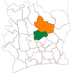 ゲベク州(緑)とバンダマ渓谷地方(緑+橙)