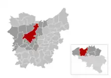 オースト=フランデレン州におけるヘントの位置の位置図