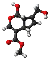 Ball-and-stick model of the genipin molecule{{{画像alt1}}}