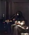 『リンゴの皮をむく女』