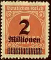 5000マルク切手に200万マルクと加刷されたドイツ切手(1922年)