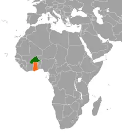 Burkina FasoとGhanaの位置を示した地図