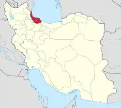 イランにおけるギーラーン（塗りつぶし部）。