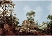 家畜を連れた農民のいる森の風景 (1632)