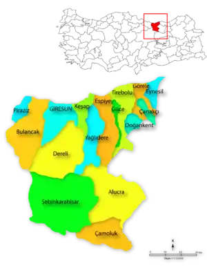 Location ofギレスン県の位置
