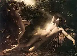アンヌ=ルイ・ジロデ=トリオゾン『エンデュミオーンの眠り(フランス語版)』1791年。198 × 261 cm。ルーヴル美術館。