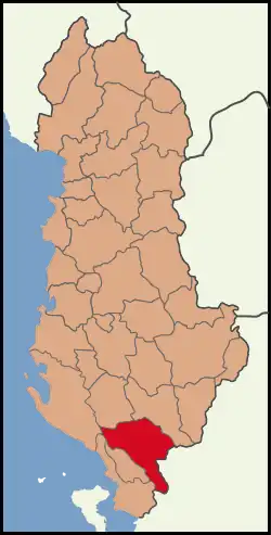 Map showing the district within Albania
