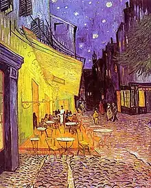 『夜のカフェテラス』1888年9月、アルル。油彩、キャンバス、81 × 65.5 cm。クレラー・ミュラー美術館F 467, JH 1580。