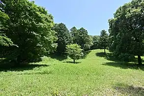前方後円墳全景（左：後円部、右：前方部）