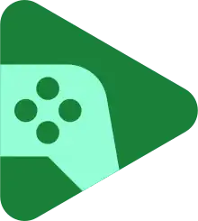 Green gamepad inside of a green triangle, used to distinguish Google Play Games