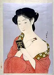 「化粧の女」 木版 紙、大正7年（1918年）
