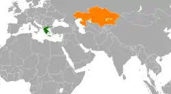 GreeceとKazakhstanの位置を示した地図