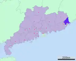 広東省中の潮州市の位置