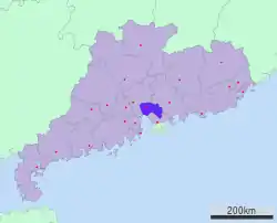 広東省中の東莞市の位置