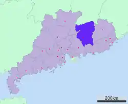 広東省中の河源市の位置