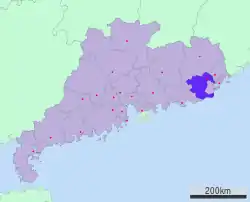 広東省中の掲陽市の位置
