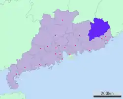 広東省中の梅州市の位置