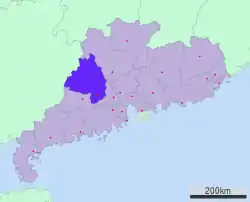 広東省中の肇慶市の位置
