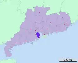 広東省中の中山市の位置