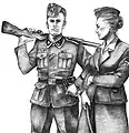 強制収容所勤務の男性SS隊員と女性補助員を描いた絵