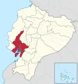エクアドル国内のグアヤス県の位置