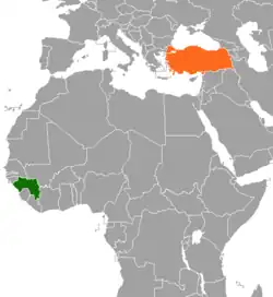 GuineaとTurkeyの位置を示した地図