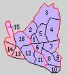 1.伊勢崎町 2.三郷村 3.赤堀村 4.東村 5.殖蓮村 6.茂呂村 7.采女村 8.剛志村 9.境町 10.島村 11.豊受村 12.名和村 13.芝根村 14.玉村町 15.上陽村 16.宮郷村(紫:伊勢崎市 桃:前橋市 赤:玉村町)