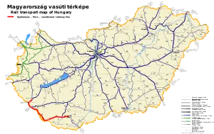 ジェーケーニェシュ - ペーチ線の路線図