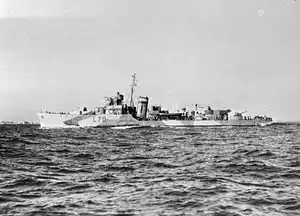 航行中のハント級駆逐艦ファーンデール(1943年撮影)