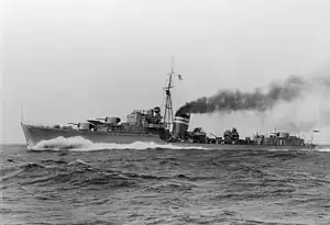 公試中のJ級駆逐艦「ジャーヴィス」（1939年5月撮影）