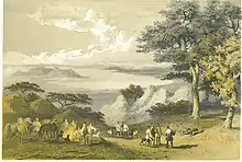 "View of Hakodate from Snow Peak" (lithograph, 1856). 箱館