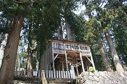スギの巨木と白山中居神社の御本殿(2011年4月17日)