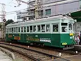 初代「鉄道喫茶・あびこ道」広告塗装　モ165（南海本線旧塗装。2010年）
