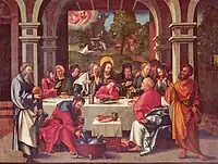 ルーテル派のハンス・ショイフェラインによって1515年に描かれた最後の晩餐の場面では、キリストのみが光輪を持っている。