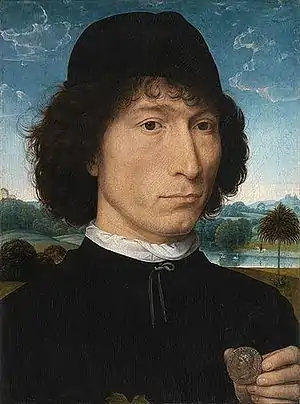 『ローマのメダルを持つ男性の肖像』, 1474年頃、アントワープ王立美術館