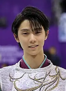 2018年平昌オリンピックのフラワーセレモニーにおける羽生結弦の写真