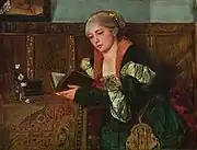 ルネサンスの衣装で読書する女性 (1878)、個人蔵