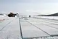 建材の氷を切り出している現場
