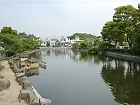 どんどん池（蓮池）。福山上水の沈殿池として用いられた。