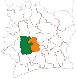 高サッサンドラ州(緑)とサッサンドラ=マラウェ地方(緑+橙)