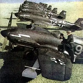 駐機するHe 100D(着色による宣伝写真)