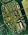 平和島付近の航空写真。1974年撮影。まだ平和の森公園が出来ておらず「島」になっていた。国土交通省 国土地理院 地図・空中写真閲覧サービスの空中写真を基に作成