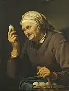 卵を透かして見る老女 (1632)、アムステルダム国立美術館蔵
