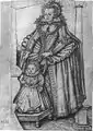 1615年ごろのニコラス・ヒリアードによるエリザベス・ステュアートとその息子ハインリヒ・フリードリヒ(彼のドレスには手引き紐がついている)