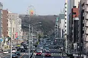 広小路通と東山通3丁目付近。画像右側が1回目変更時点の鏡ヶ池線の終点(奥は東山公園)。2号東山線は広小路通を高架で突き進む計画だった。