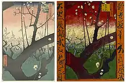 歌川広重の浮世絵（左）と、ゴッホによる模写（右） 1887年。