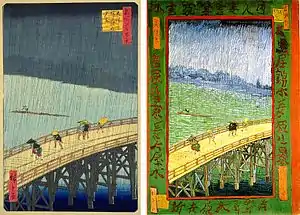 歌川広重の浮世絵（左）と、ゴッホによる模写（右） 1887年。