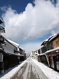 三次本通。かつての三次中心部であり、この道は出雲街道/石見銀山街道。