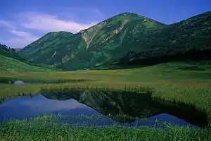 高層湿原の天狗の庭から望む火打山(1999年9月4日)