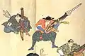 火矢筒を使用する侍を描いた江戸時代の木版画